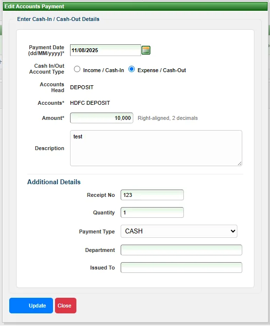 The new Account Payments screen in SchoolAdminCE