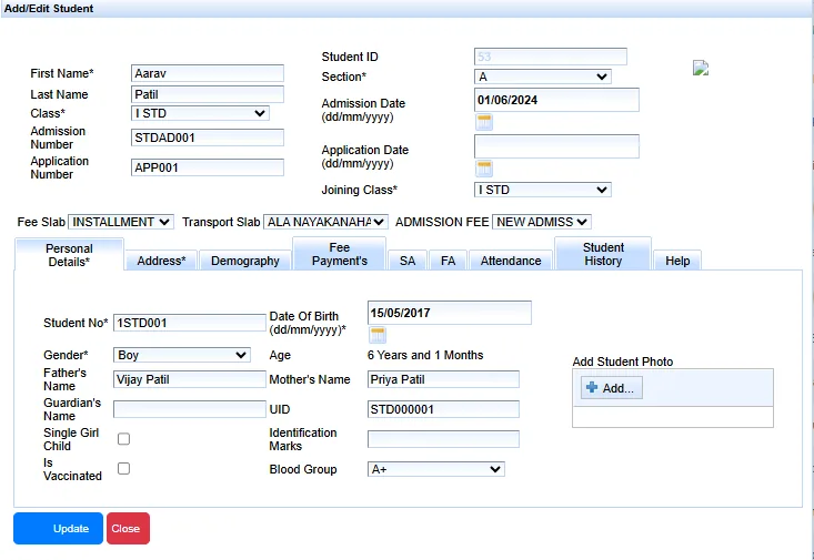 The previous student form, before version 2032.8